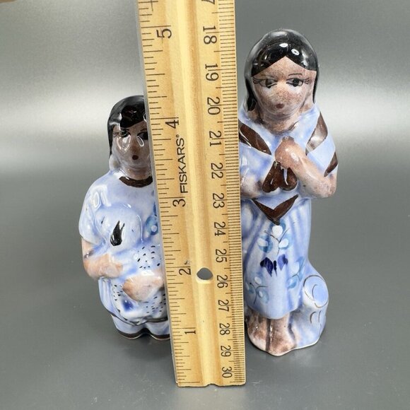 Vintage Mexican Pottery Hand Painted Blue Tonala Nativity Figurine Shepherds Set - Picture 2 of 6